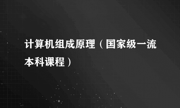 计算机组成原理（国家级一流本科课程）