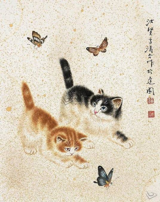 猫蝶图(国画)