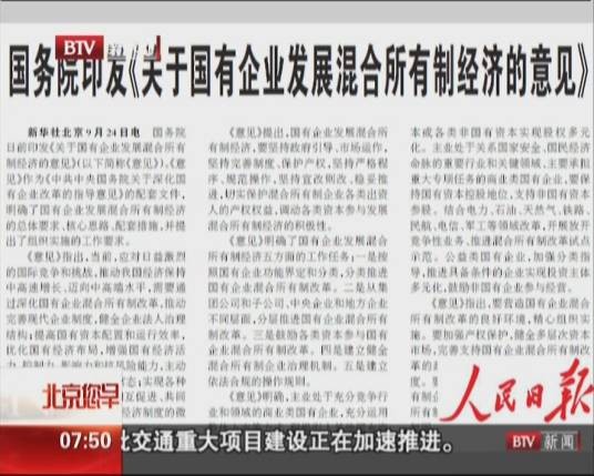 关于国有企业发展混合所有制经济的意见