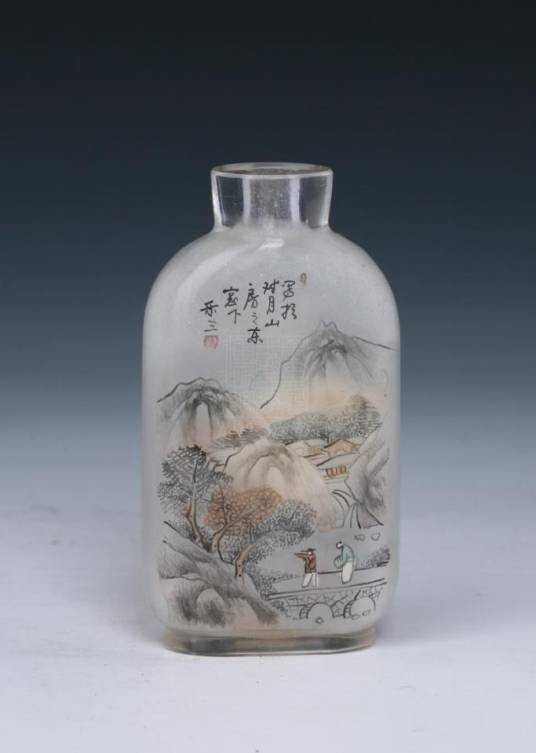 清乐三玻璃内画松下问童子图鼻烟壶