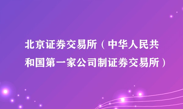 北京证券交易所（中华人民共和国第一家公司制证券交易所）